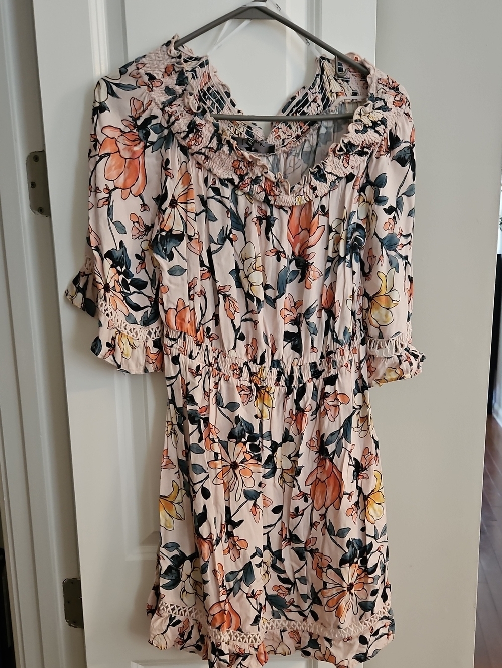 Lulu's Blush Pink Floral Smocked Mini Dress